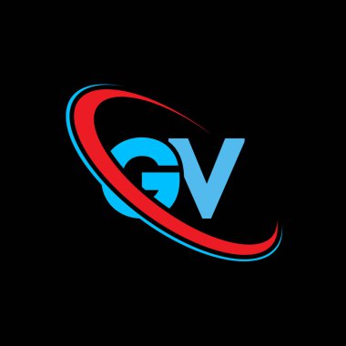 GV G V harfi logo tasarımı. İlk harf GV bağlı daire büyük harfli monogram logo kırmızı ve mavi. GV logosu, G V tasarımı