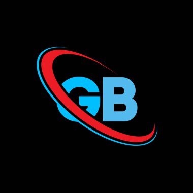GB, G B harfi logo tasarımı. İlk harf GB bağlı daire büyük harfli monogram logo kırmızı ve mavi. GB logosu, G B tasarımı