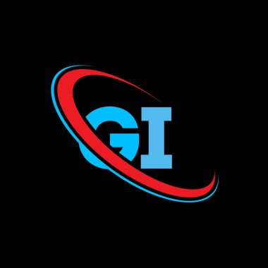GI G harfli logo tasarımı. İlk harf GI bağlı daire büyük harfli logo kırmızı ve mavi. GI logosu, G I tasarımı.