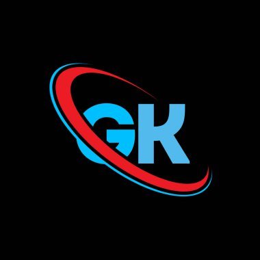 GK G K harfi logo tasarımı. İlk harf GK bağlantılı daire büyük harfli monogram logo kırmızı ve mavi. GK logosu, G K tasarımı