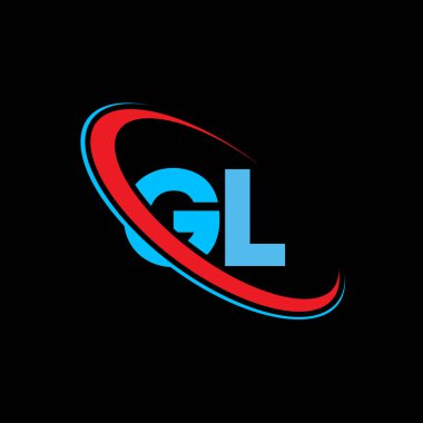 GL, G L harfi logo tasarımı. İlk harf GL bağlantılı daire büyük harfli monogram logo kırmızı ve mavi. GL logosu, G L tasarımı