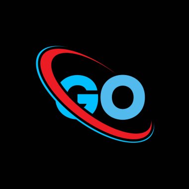 Git, G O harfi logo tasarımı. İlk harf GO bağlı daire büyük harfli monogram logo kırmızı ve mavi. Go logosu, G O tasarımı