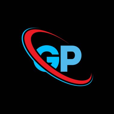 GP G harfi logo tasarımı. İlk harf GP bağlı daire büyük harf monogram logosu kırmızı ve mavi. GP logosu, G P tasarımı