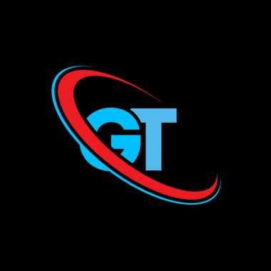GT, G T harfi logo tasarımı. İlk harf GT bağlı daire büyük harf monogram logosu kırmızı ve mavi. GT logosu, G T tasarımı