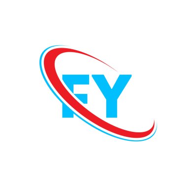 FY F harfi logo tasarımı. İlk harf FY bağlı daire büyük harfli logo kırmızı ve mavi. FY logosu, F Y tasarımı