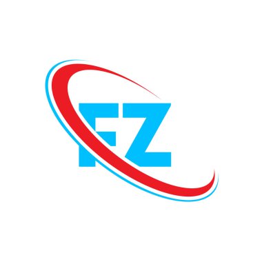 FZ F Z harfli logo tasarımı. İlk harf FZ bağlı daire büyük harfli logo kırmızı ve mavi. FZ logosu, F Z tasarımı