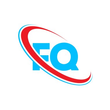 FQ F Q harfi logo tasarımı. İlk harf FQ bağlı daire büyük harfli logo kırmızı ve mavi. FQ logosu, F Q tasarımı