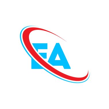 EA E Harf Logosu Tasarımı. İlk harf EAlinked daire büyük harfli monogram logo kırmızı ve mavi. EAlogo, E Tasarım