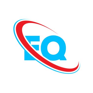 EQ E Q harfi logo tasarımı. İlk harf EQ bağlı daire büyük harfli monogram logo kırmızı ve mavi. EQ logosu, E Q tasarımı