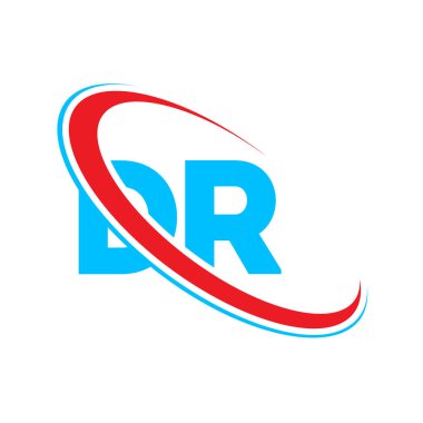 DR D harfi logo tasarımı. İlk harf DR bağlı daire büyük harfli logo kırmızı ve mavi. DR logosu, D R tasarımı
