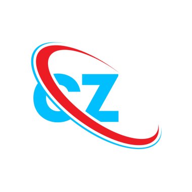 CZ C Z harfi logo tasarımı. İlk harf CZ bağlı daire büyük harfli logo kırmızı ve mavi. CZ logosu, C Z tasarımı