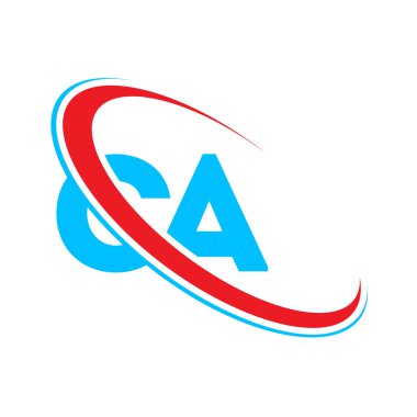 CA C A harf logosu tasarımı. İlk harf CA bağlı daire büyük harfli logo kırmızı ve mavi. CA logosu, C A tasarımı