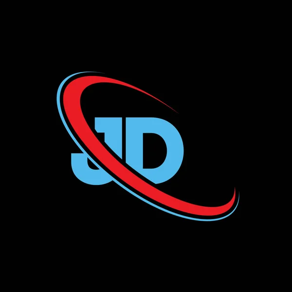 D文字ロゴデザイン 初期文字Jdリンクサークル大文字のモノグラムロゴ赤と青 Jdロゴ Jdデザイン — ストックベクタ