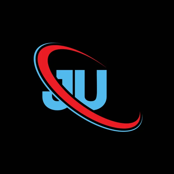 Ju字母标识设计 首字母Ju链接圆形大写字母符号红色和蓝色 Ju标志 Ju设计 — 图库矢量图片