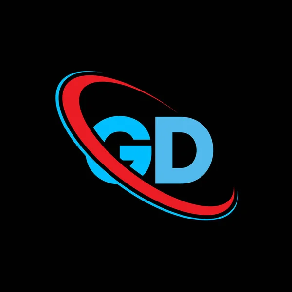 D文字ロゴデザイン 初期文字Gdリンクサークル大文字のモノグラムロゴ赤と青 Gdロゴ Dデザイン — ストックベクタ