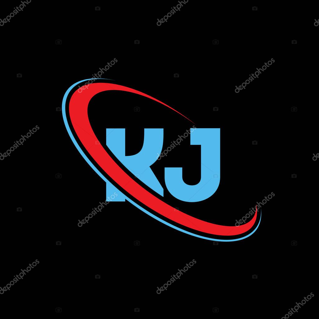 KJ letter logo design. KJ logo red and blue color.
