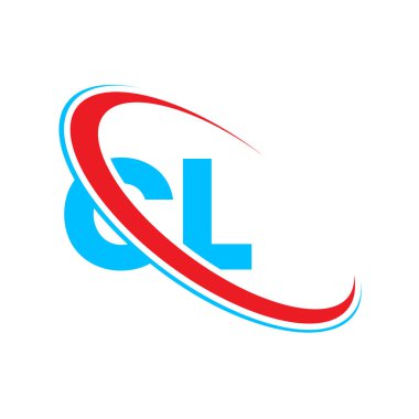 CL C L harf logosu tasarımı. İlk harf CL bağlı daire büyük harf monogram logosu kırmızı ve mavi. CL logosu, C L tasarımı