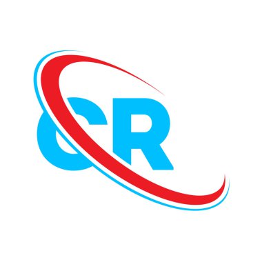 CR C R harfi logo tasarımı. İlk harf CR bağlı daire büyük harfli logo kırmızı ve mavi. CR logosu, C R tasarımı