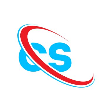 CS C S harfi logo tasarımı. İlk harf CS bağlı daire büyük harfli logo kırmızı ve mavi. CS logosu, C S tasarımı