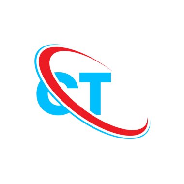 CT C T harfi logo tasarımı. İlk harf CT bağlı daire büyük harfli logo kırmızı ve mavi. CT logosu, C T tasarımı