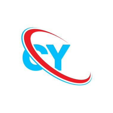 CY, C Y harfi logo tasarımı. İlk harf CY bağlı daire büyük harfli logo kırmızı ve mavi. CY logosu, C Y tasarımı