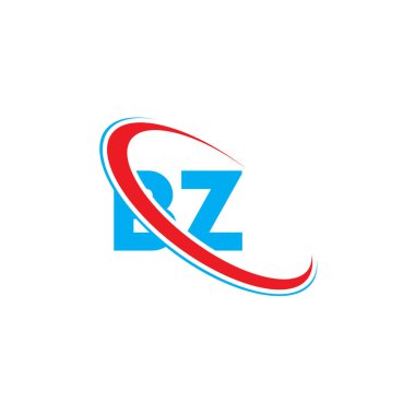 BZ B Z harfli logo tasarımı. İlk harf BZ bağlı daire büyük harfli logo kırmızı ve mavi. BZ logosu, B Z tasarımı