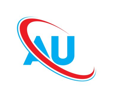 AU Letter logo tasarımı, AU Letter, AU logosu. AU ilk harf logosu kırmızı ve mavi,