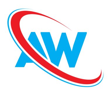 AW Letter logo tasarımı, AW Letter, AW logosu. İlk harf logosu kırmızı ve mavi