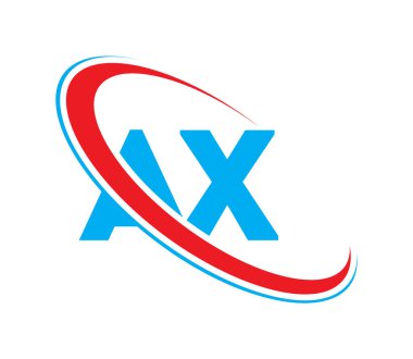 AX Harf logosu tasarımı, AX Harfi, AX logosu. AX ilk harf logosu kırmızı ve mavi,