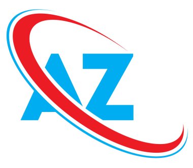 AZ A harfi logo tasarımı. İlk harf AZ bağlı daire büyük harfli monogram logo kırmızı ve mavi. AZ logosu, A-Z tasarımı. Az, bir z