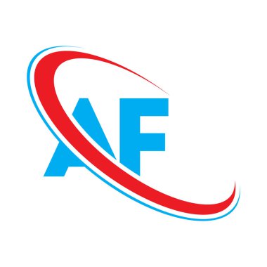 AF Letter logo tasarımı, AF Letter, AF logosu. AF ilk harf logosu kırmızı ve mavi