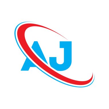 AJ Letter logo tasarımı, AJ Letter, AJ vektörü, AJ simgesi. İlk harf logosu kırmızı ve mavi, Vektör logosu iş veya şirket kimliğiniz için şablon elementleri dizayn eder.