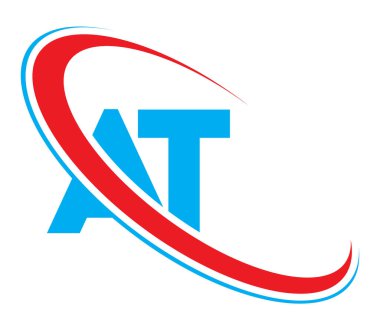 AT Letter logo tasarımı, AT Letter, AT logosu. AT ilk harf logosu kırmızı ve mavi