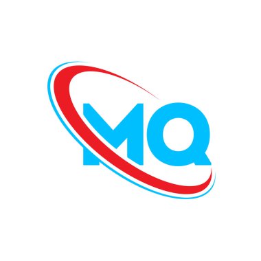 MQ M Q harfi logo tasarımı. İlk harf MQ bağlı daire büyük harfli monogram logo kırmızı ve mavi. MQ logosu, M Q tasarımı