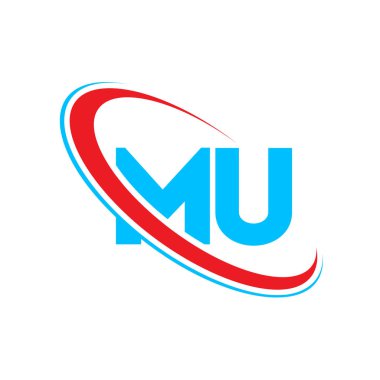 ÇUB harf logosu tasarımı. İlk harf MU bağlı daire büyük harfli logo kırmızı ve mavi. MU logosu, M U tasarımı