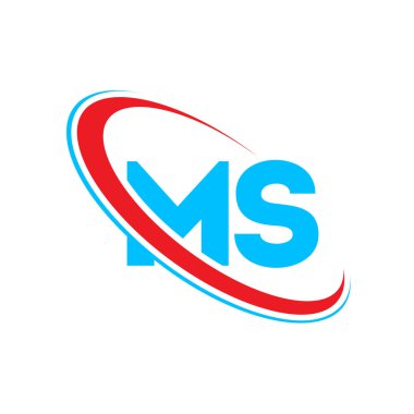 MS M harfli logo tasarımı. İlk harf MS bağlantılı daire büyük harfli logo kırmızı ve mavi. MS logosu, M S tasarımı