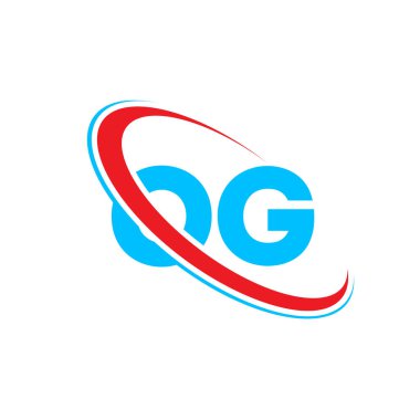 OG O G harfi logo tasarımı. İlk harf OG bağlı daire büyük harfli logo kırmızı ve mavi. OG logosu, O G tasarımı