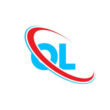 OL O harf logosu tasarımı. İlk harf OL bağlantılı daire büyük harfli logo kırmızı ve mavi. OL logosu, O L tasarımı