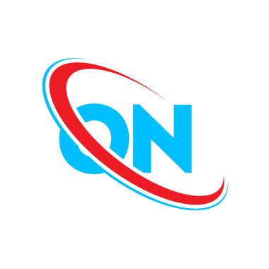 On O N harfli logo tasarımı. İlk harf on bağlı daire büyük harfli monogram logo kırmızı ve mavi. Logo üzerinde, O N tasarımı