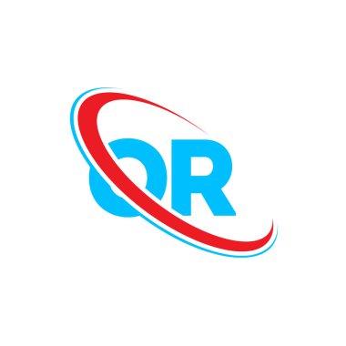 Ya da O R harfi logo tasarımı. İlk harf ya da bağlı daire büyük harfli logo kırmızı ve mavi. Veya logo, O R tasarımı