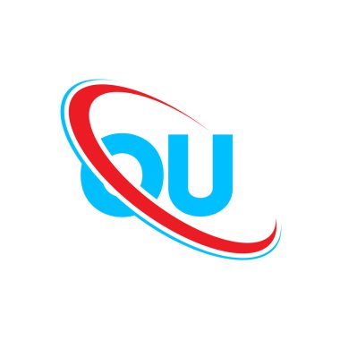 Mektup logosu tasarımı. İlk harf OU bağlı daire büyük harfli logo kırmızı ve mavi. Logomuz, O U tasarımı