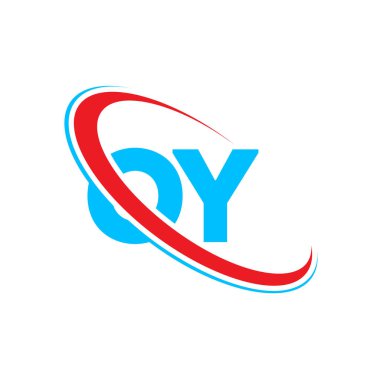 Çok Y harfli logo tasarımı. İlk harf OY bağlı daire büyük harfli logo kırmızı ve mavi. OY logosu, O Y tasarımı
