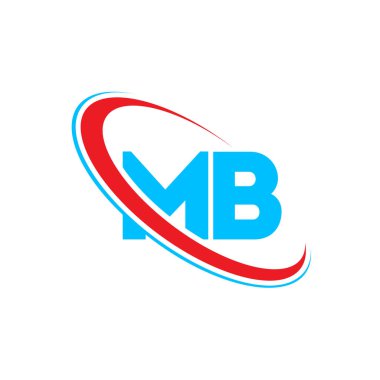 MB M B harfli logo tasarımı. İlk harf MB bağlı daire büyük harfli monogram logo kırmızı ve mavi. MB logosu, M B tasarımı