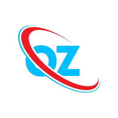 OZ O harfli logo tasarımı. İlk harf OZ bağlı daire büyük harfli logo kırmızı ve mavi. OZ logosu, O Z tasarımı