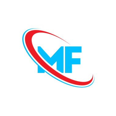 MF F harfli logo tasarımı. İlk harf MF bağlı daire büyük harfli logo kırmızı ve mavi. MF logosu, M F tasarımı