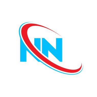 NN N harfi logo tasarımı. İlk harf NN bağlantılı daire büyük harfli tek harfli logo kırmızı ve mavi. NN logosu, N tasarımı