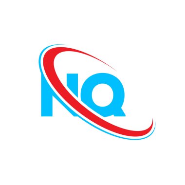 NQ N Q harfi logo tasarımı. İlk harf NQ bağlı daire büyük harfli monogram logo kırmızı ve mavi. NQ logosu, N Q tasarımı