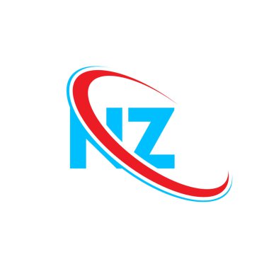 NZ N Z harfi logo tasarımı. İlk harf NZ bağlı daire büyük harfli logo kırmızı ve mavi. NZ logosu, N Z tasarımı