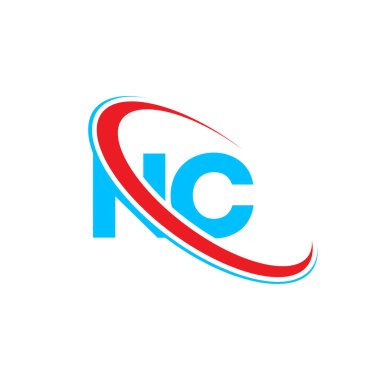 NC N C harfi logo tasarımı. İlk harf NC bağlı daire büyük harfli monogram logo kırmızı ve mavi. NC logosu, N C tasarımı