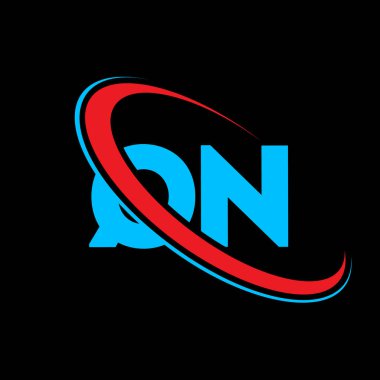 QN Q N harfli logo tasarımı. İlk harf QN bağlantılı daire büyük harfli monogram logo kırmızı ve mavi. QN logosu, Q N tasarımı. Qn, q n